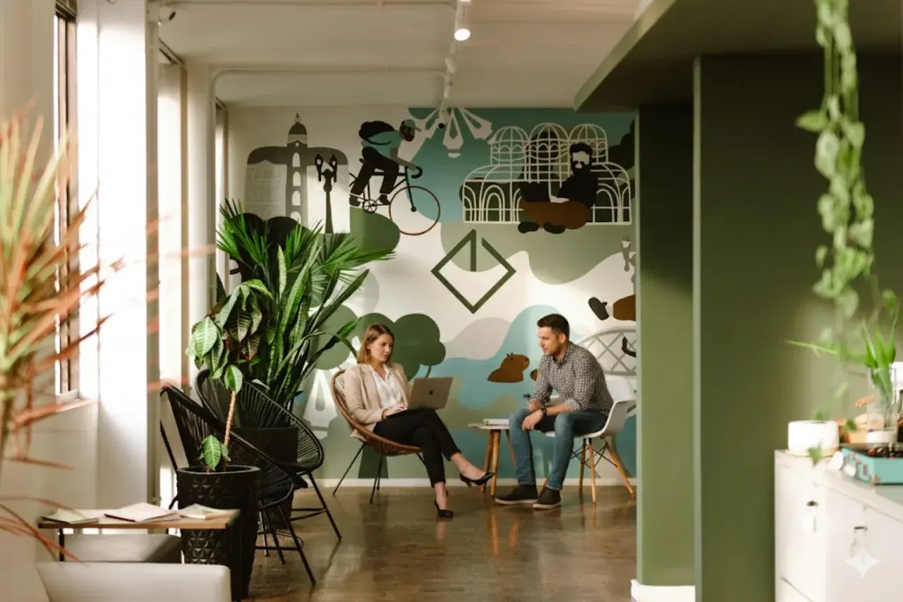 Lounge do Esquina Coworking com poltronas e decoracao para encontros